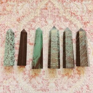 Ruby Zoisite Set of Six Green and Black Crystal Towers Authentic